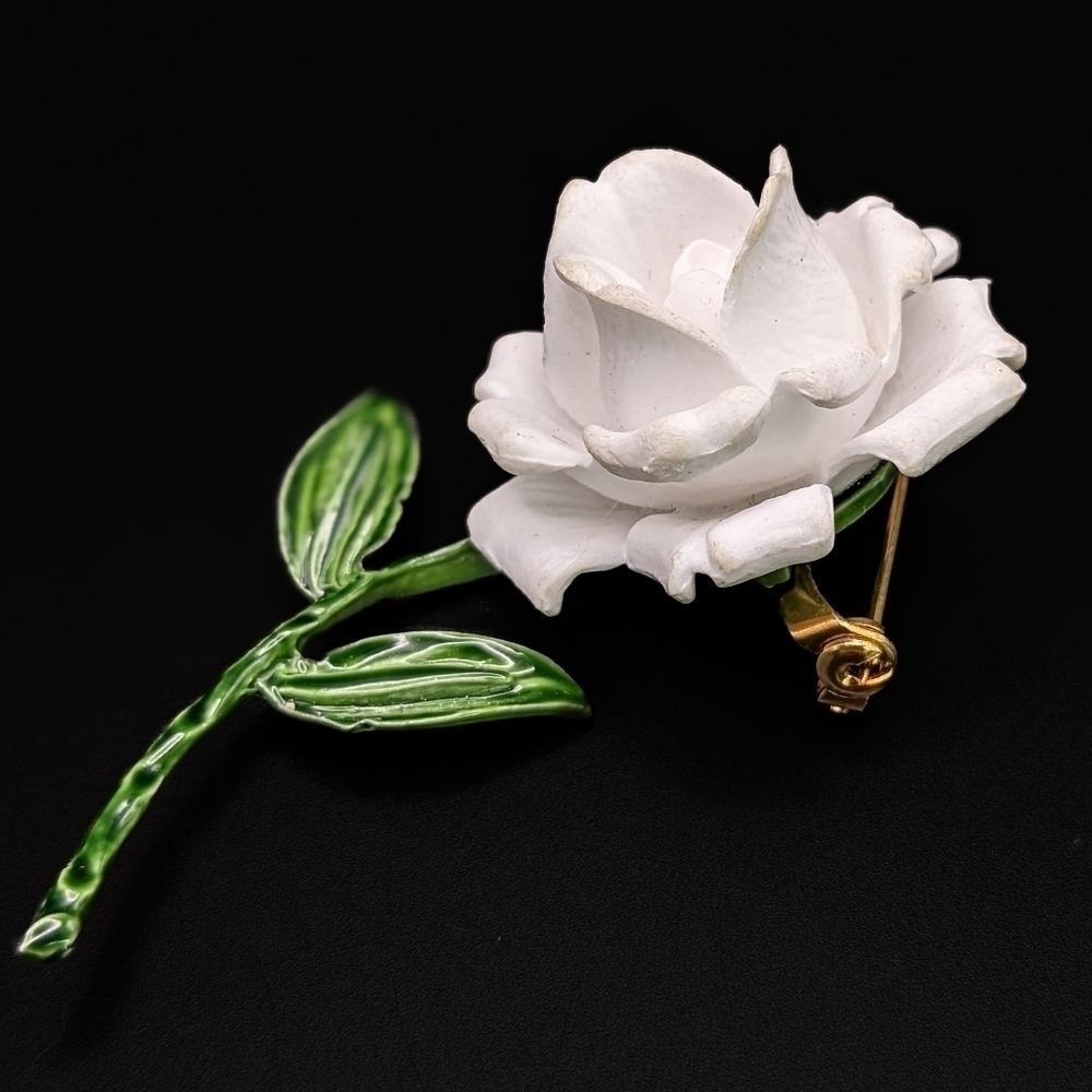 Vintage White Celluloid Rose or Gardenia Flower Brooch - Ges. Gesch Germany